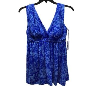 Sonnet Shores Size 10 Blue Floral Print Swimdress With Soft Cups & Tummy Panel.